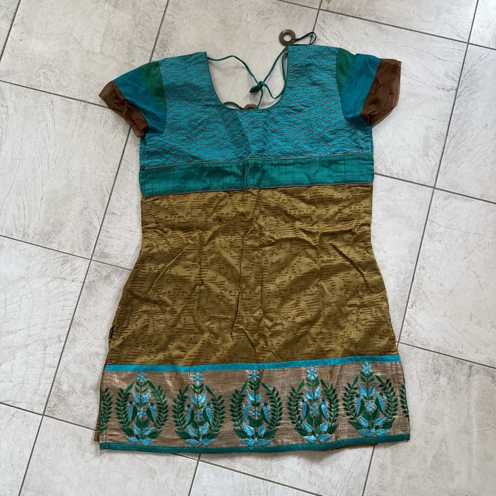 Teal Gold Embellished Kurta Top Size 36 Ethnic Festive Wear